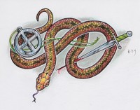 Kígyó tőrrel és medállal